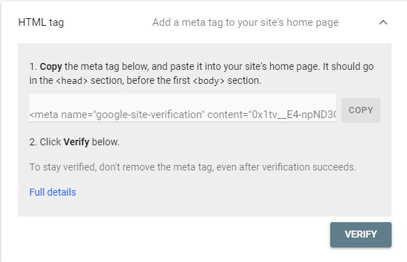 Google Console Html Tag