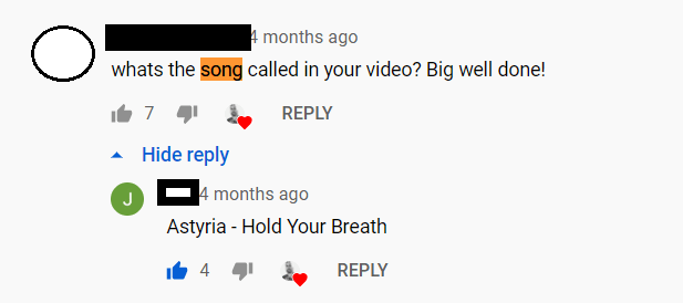 a comment requesting the name of a song