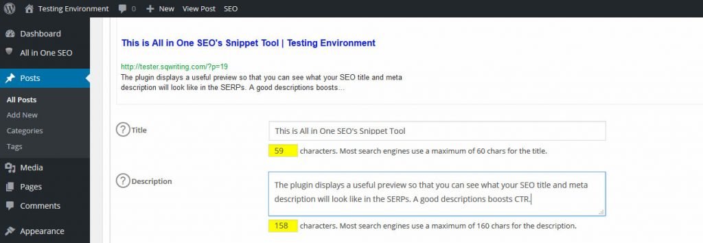 All in One SEO Snippet