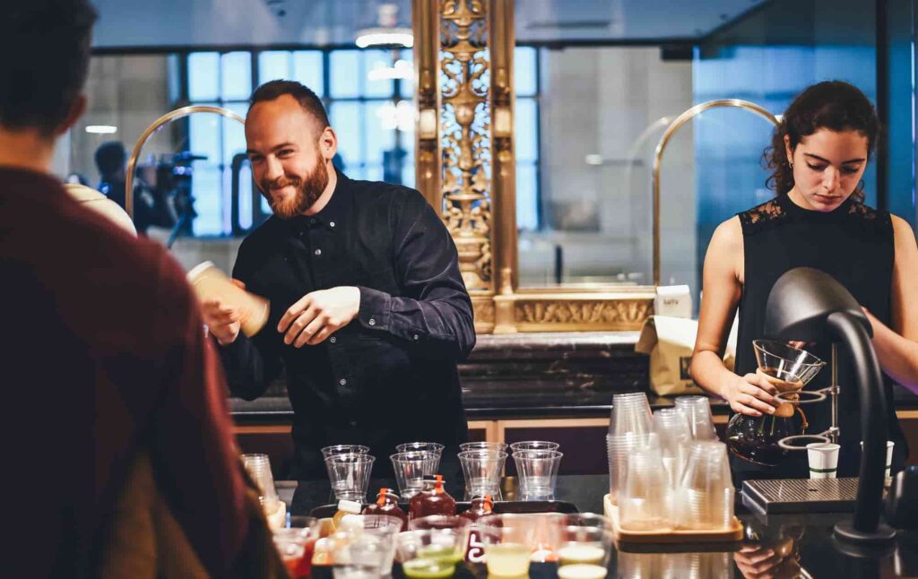 Couple at a hotel bar